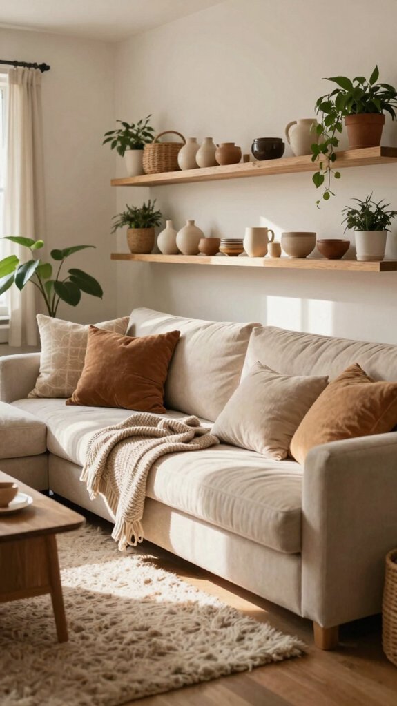 17 Cozy Living Room Ideas You’ll Never Want to Leave 11 matte black floating shelves