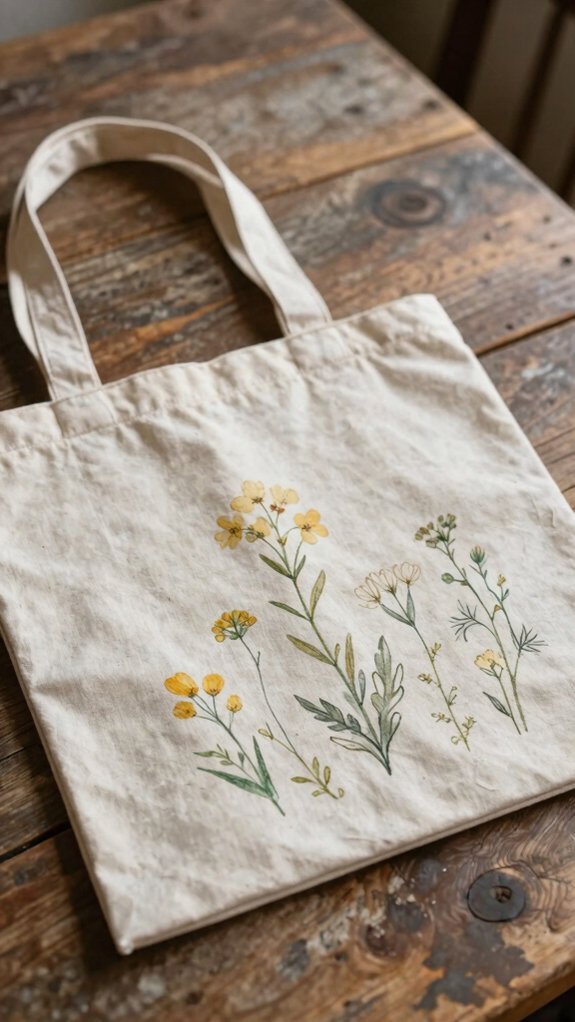 minimal wildflower stencil tote art