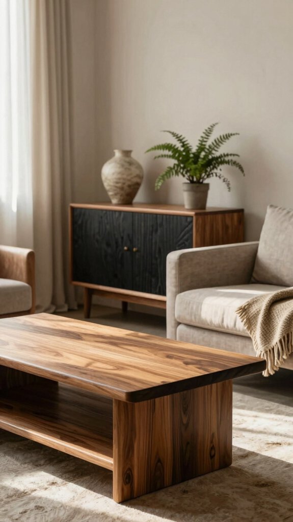 19 Cozy Living Room Ideas Inspired by Designer Homes 13 mix walnut and oak tones