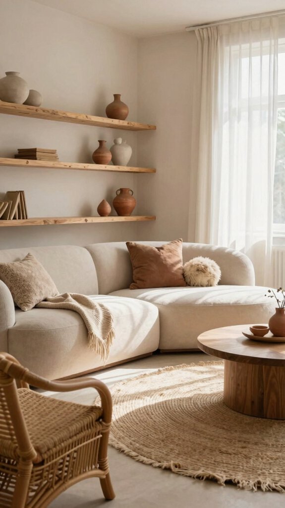 Modern Boho Living Rooms That Feel Bright Instead of Busy 3 rounded natural shapes warm texture