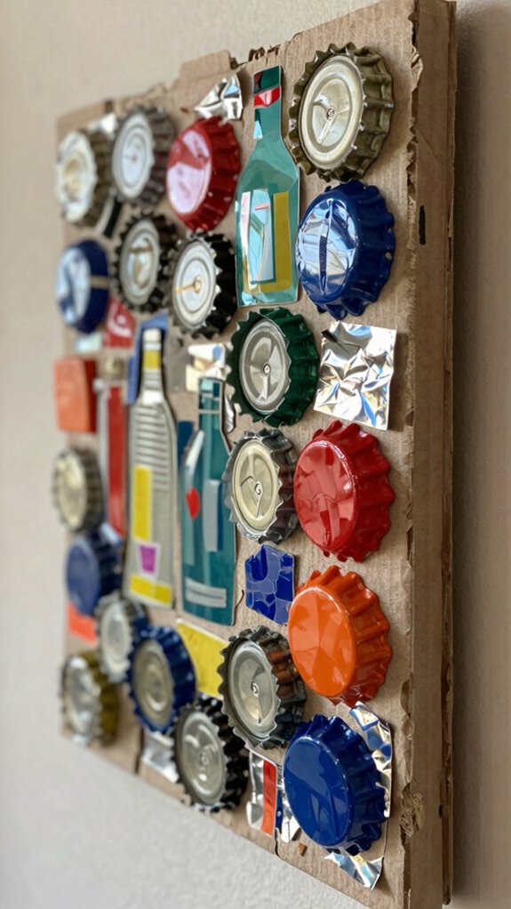 15 Wall Hanging Ideas Made From Everyday Waste Materials 6 sealed outdoor bottle cap mosaic