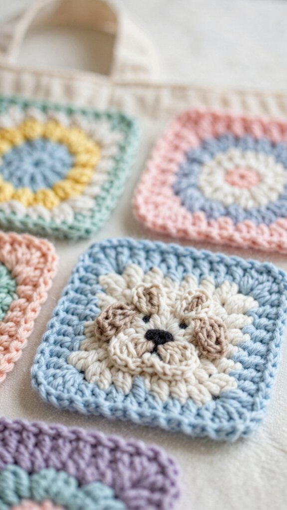 Dog Paw Granny Square: 12 Adorable Crochet Blocks for Pet Lovers 12 stitch squares for sturdy tote