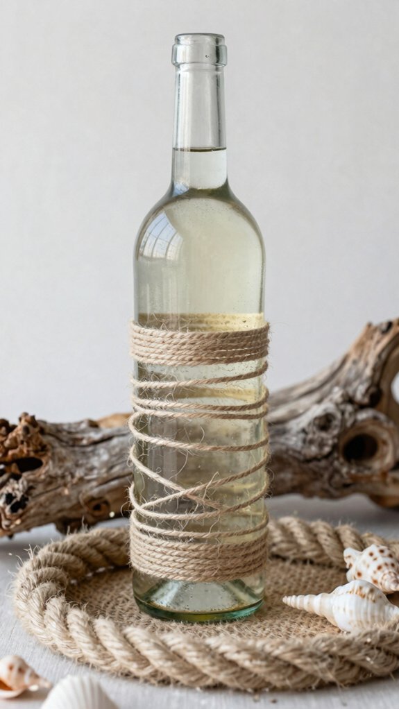 14 Wine Bottle DIY Crafts That Look Surprisingly Elegant 7 taut twine coastal bottle decor
