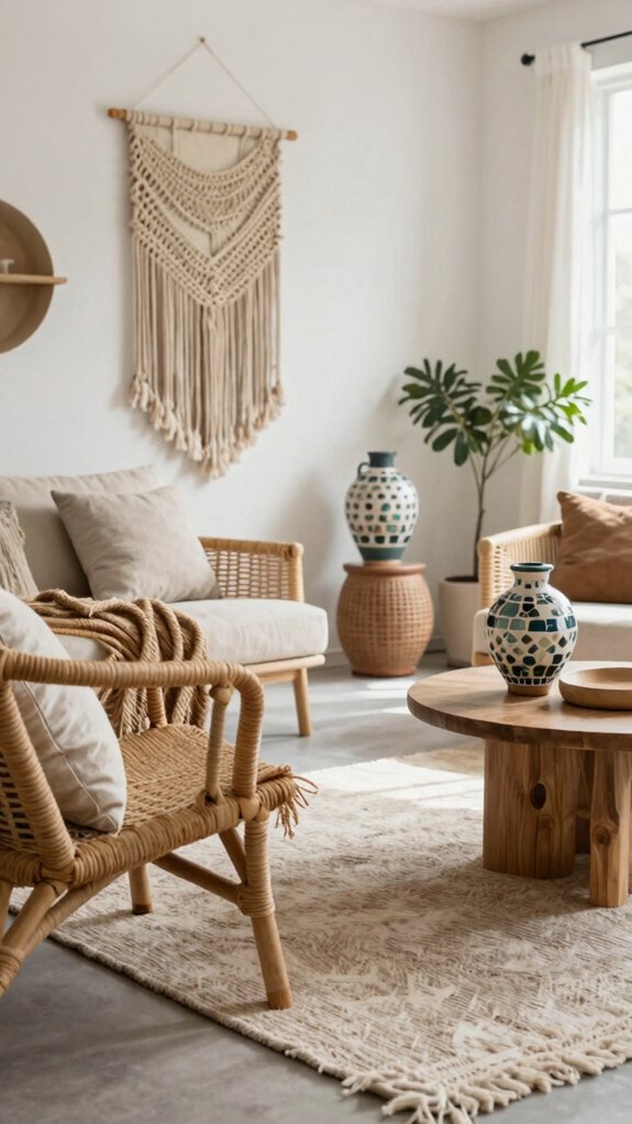 Modern Boho Living Rooms That Feel Bright Instead of Busy 5 textured boho handmade statement