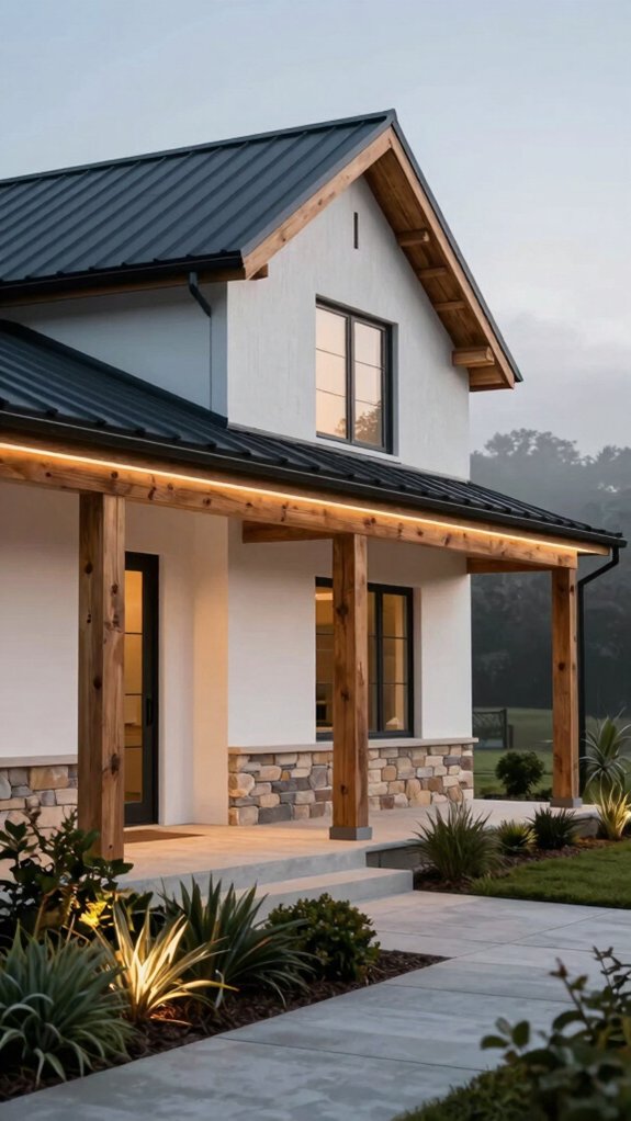 How to Design a Modern Farmhouse Exterior From the Ground up 9 three layer outdoor lighting glow