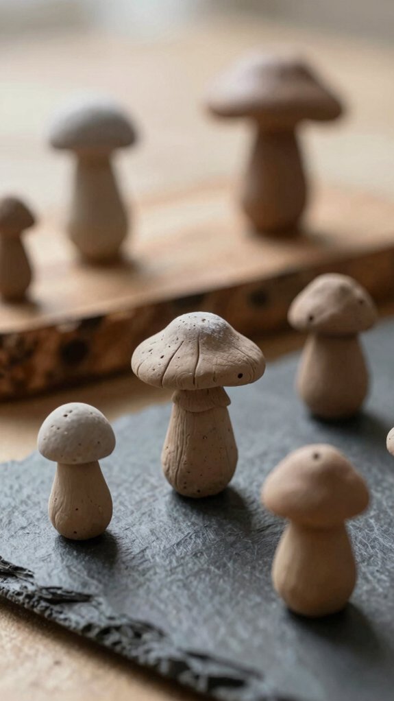 14 Clay Ideas for Beginners That Build Confidence 4 tiny air dry mushroom sculptures