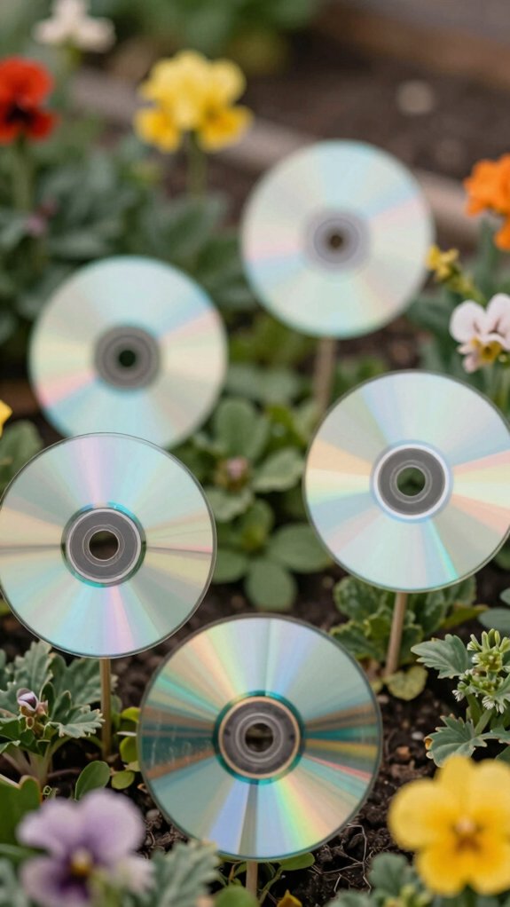 14 DIY CD Art Ideas That Give Old Discs a Stunning Second Life 10 upcycled cd flower stakes