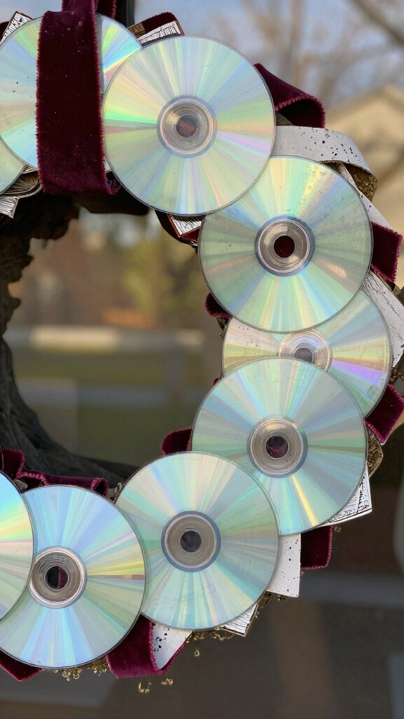 14 DIY CD Art Ideas That Give Old Discs a Stunning Second Life 15 upcycled cd seasonal door wreath