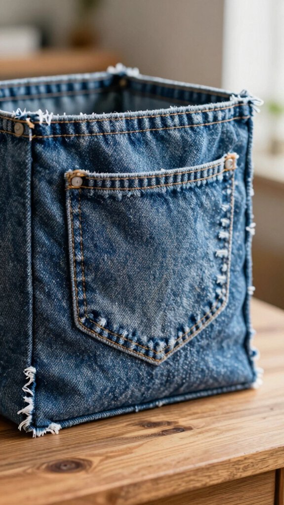 16 Useful Recycled Crafts That Turn Waste Into Something Beautiful 8 upcycled denim wall storage pocket