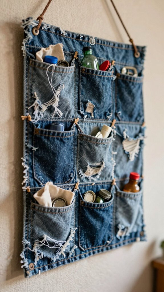 15 Wall Hanging Ideas Made From Everyday Waste Materials 7 upcycled jeans pocket organizer