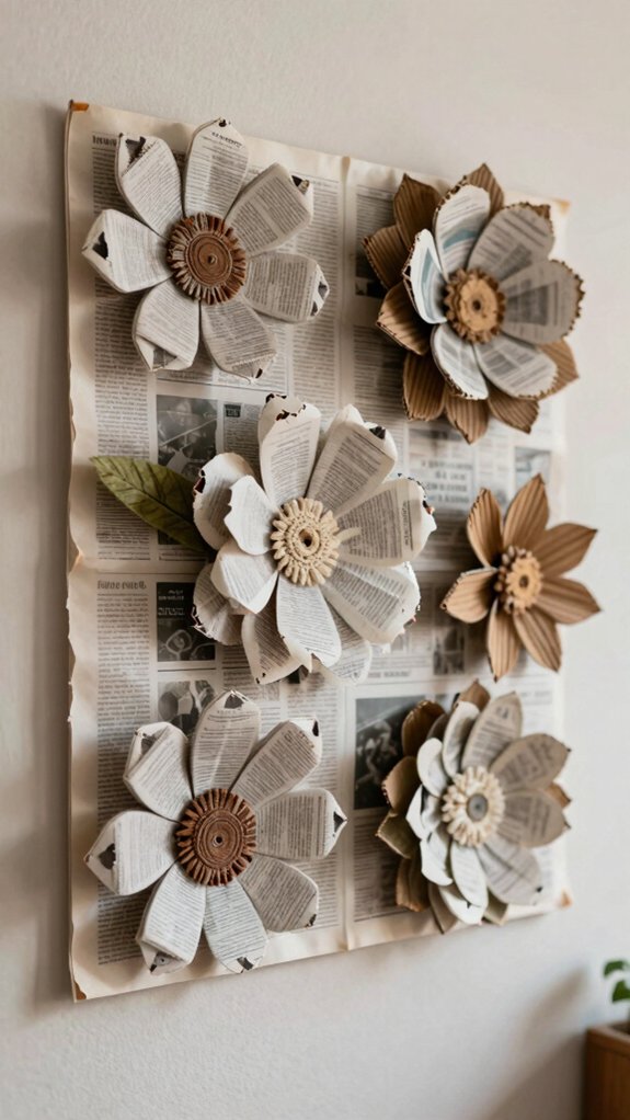 15 Wall Hanging Ideas Made From Everyday Waste Materials 2 upcycled newspaper flower wall art