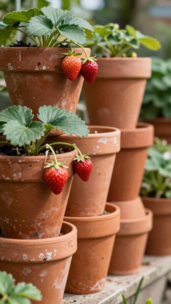 15 Terra Cotta Pot Crafts That Go Beyond Simple Planters 12 vertical space saving strawberry planter