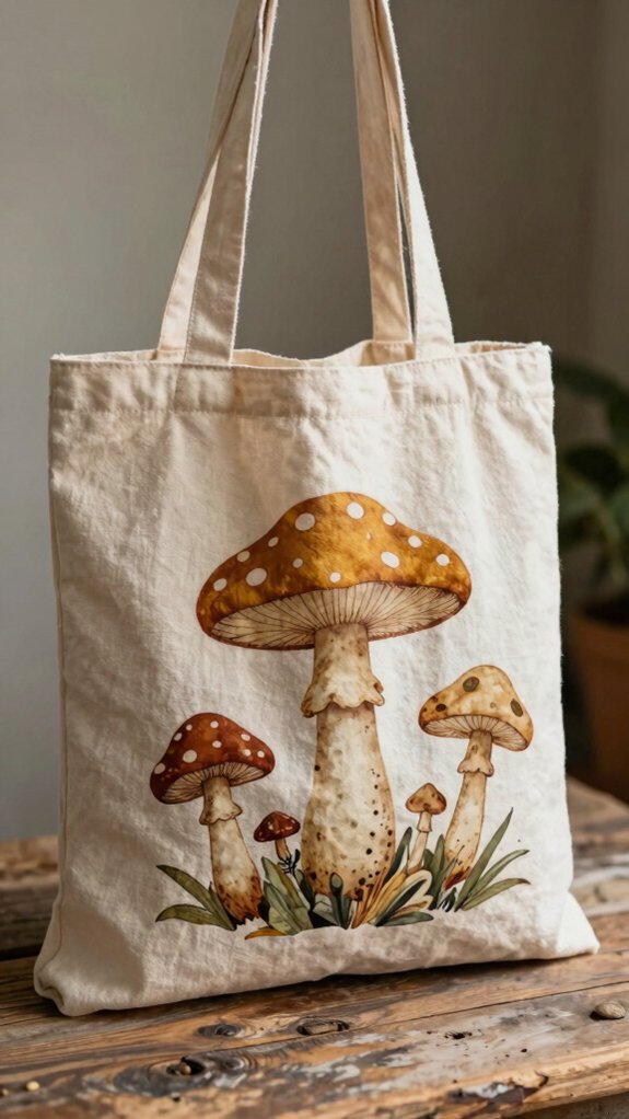vintage storybook mushroom tote art