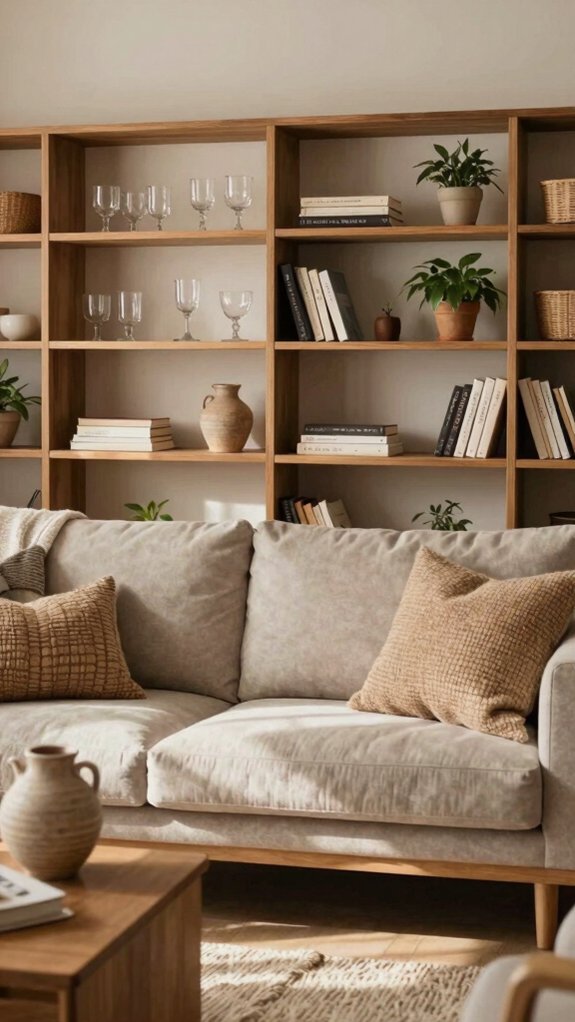 19 Cozy Living Room Ideas Inspired by Designer Homes 8 warm open shelving styling tips