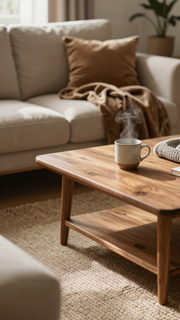 17 Cozy Living Room Ideas You’ll Never Want to Leave 5 warm textured tray candle books