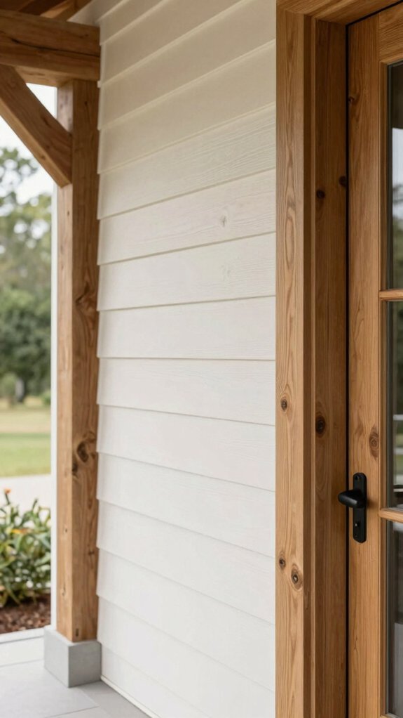 white siding with wood accents