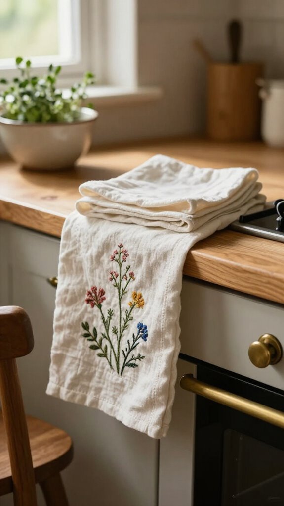 cheerful handmade embroidered kitchen towels