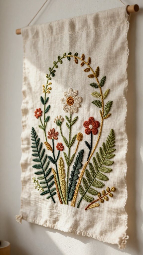 23 Sewing Embroidery Designs That Turn Fabric Into Beautiful Home Decor 21 colonial knot leaf wall hanging