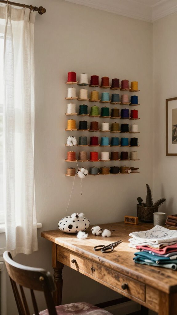 21 Sewing Room Decor Ideas That Make Your Craft Space Feel Beautiful 4 colorful thread wall organizer