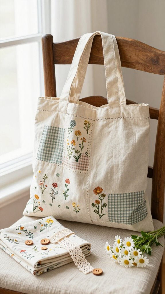 cottagecore quilted zipper tote