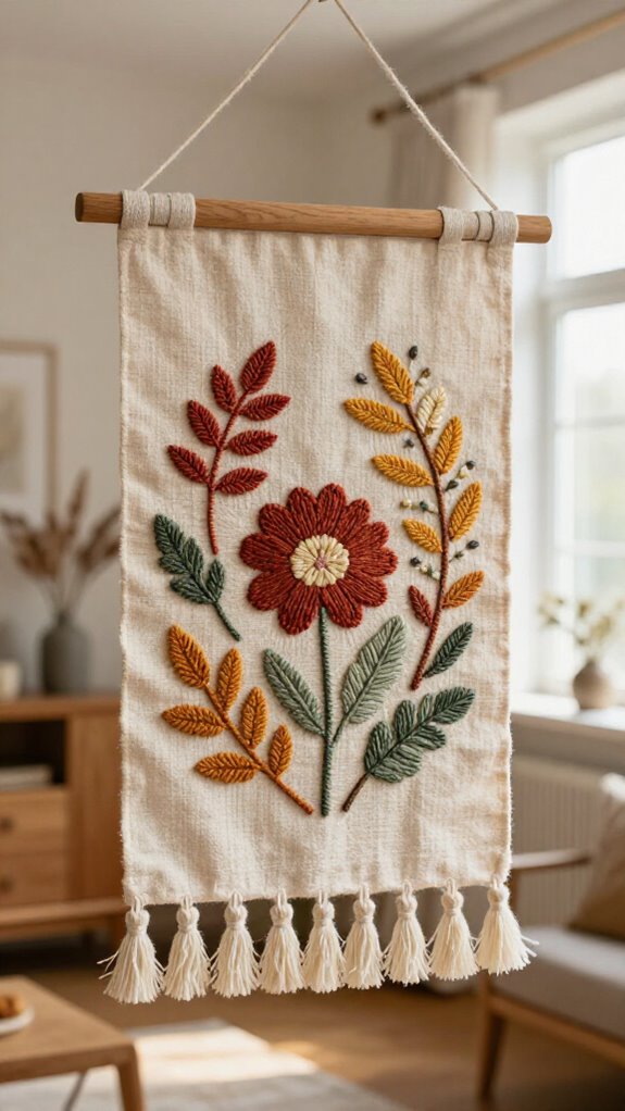 23 Sewing Embroidery Designs That Turn Fabric Into Beautiful Home Decor 11 cozy frayed fall leaf embroidery