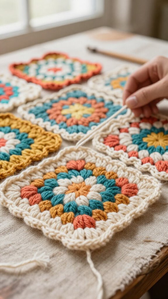 15 Beautiful Ways to Sew Granny Squares Together 5 decorative blanket stitch seam finish