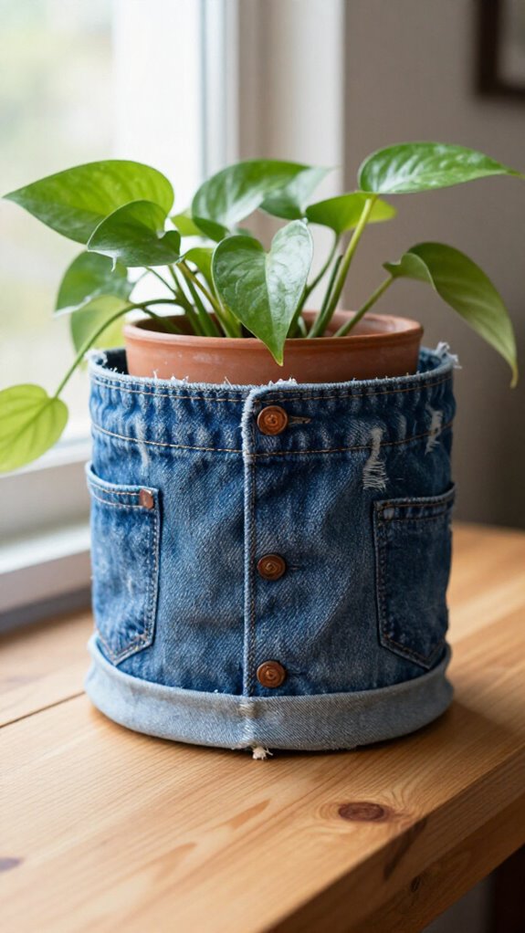 denim plant pot cover tutorial