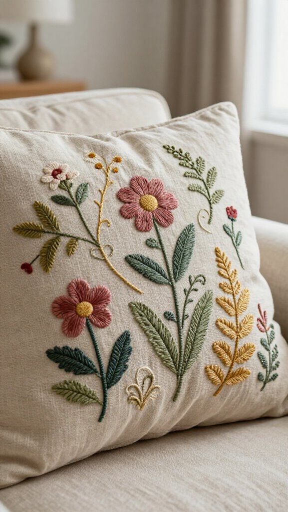 23 Sewing Embroidery Designs That Turn Fabric Into Beautiful Home Decor 9 easy beginner botanical cushion cover