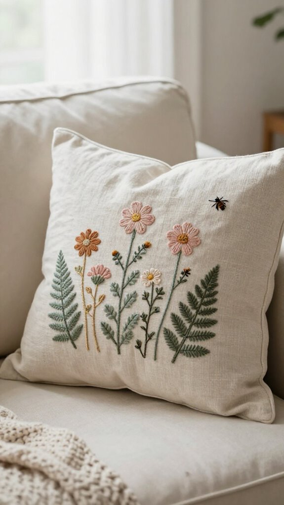 19 Sewing Pillow Ideas for a Cozy and Personal Home 7 embroidered botanical pillow centerpiece