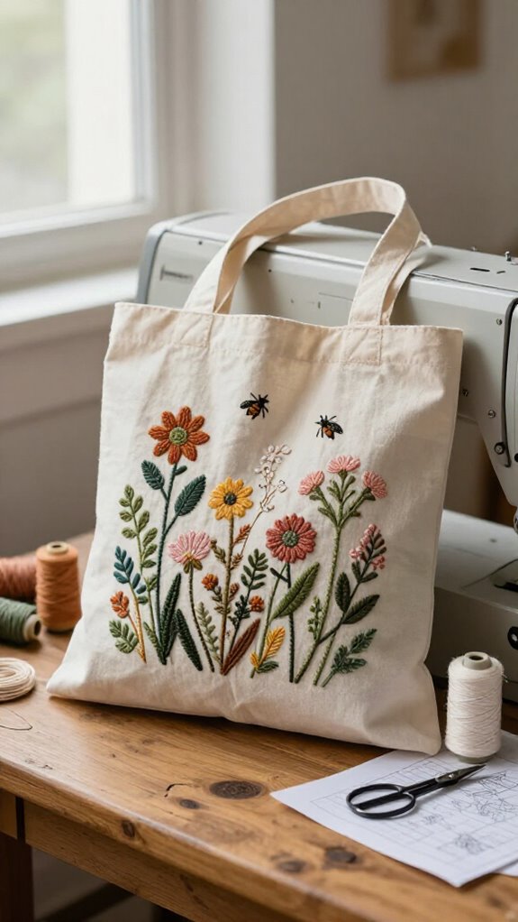 embroidered botanical tote garden
