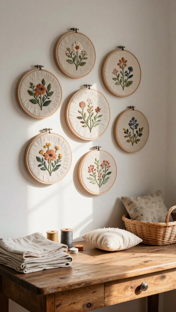 21 Sewing Room Decor Ideas That Make Your Craft Space Feel Beautiful 17 embroidered hoop display organization