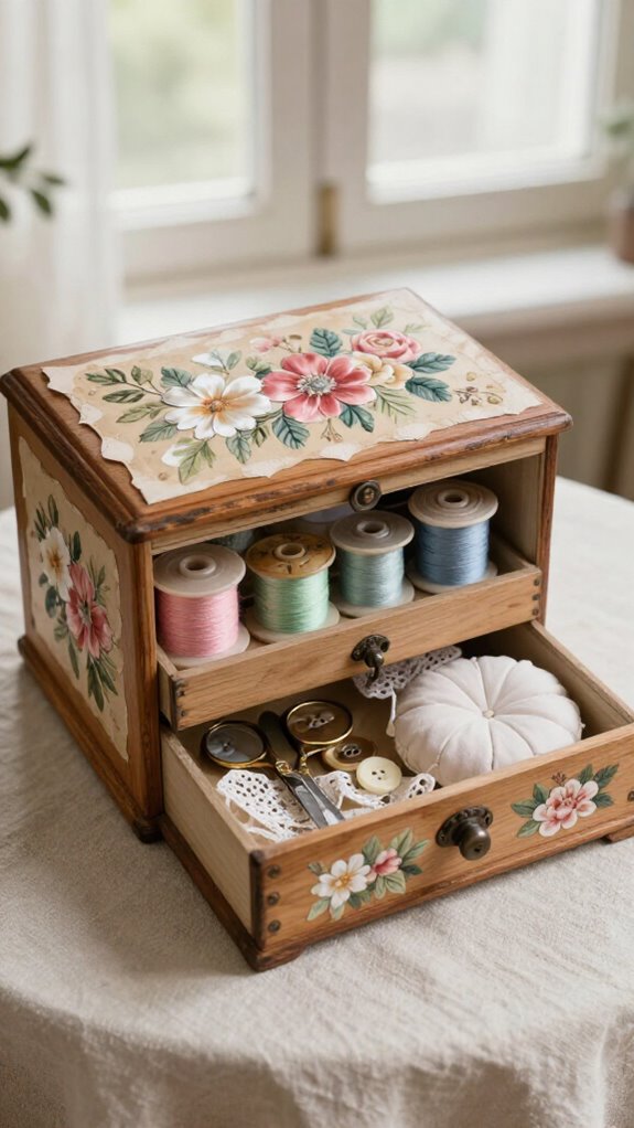 floral decoupage sewing box