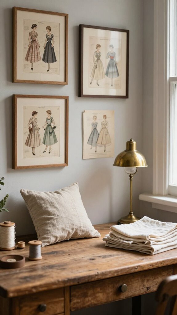 21 Sewing Room Decor Ideas That Make Your Craft Space Feel Beautiful 9 framed vintage sewing patterns charm