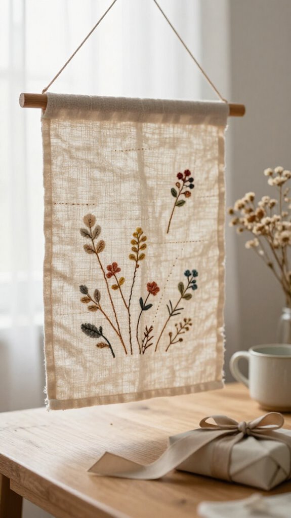 hand stitched scrap fabric wall art