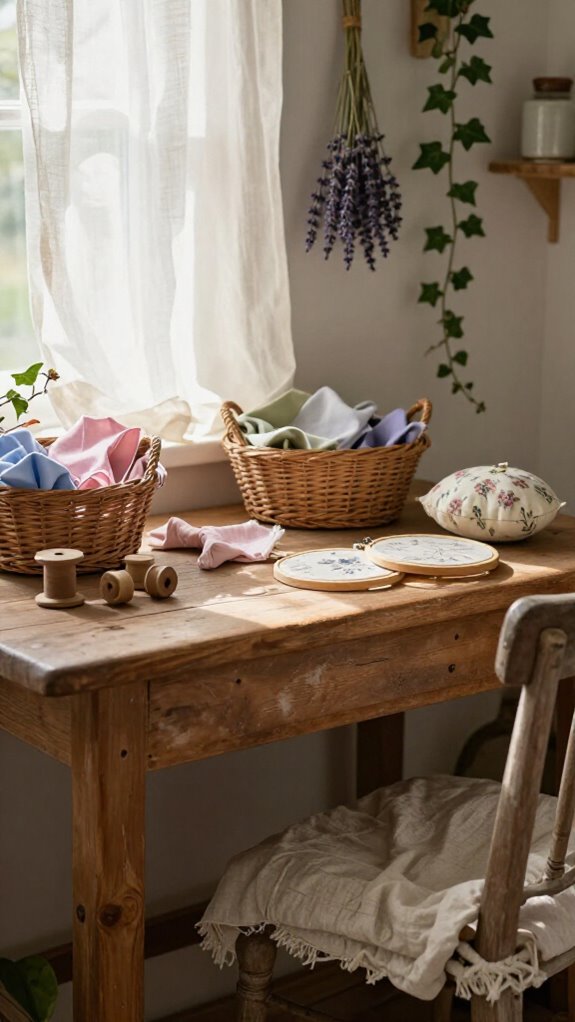 21 Sewing Room Decor Ideas That Make Your Craft Space Feel Beautiful 13 lace curtains soft sewing nook