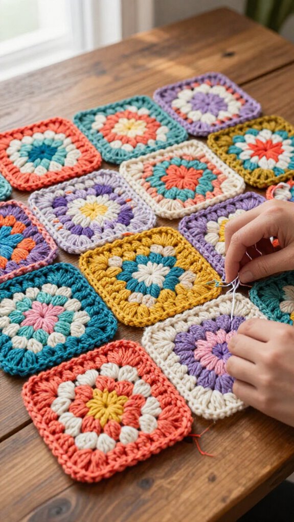 15 Beautiful Ways to Sew Granny Squares Together 13 leftover yarn color whip stitch