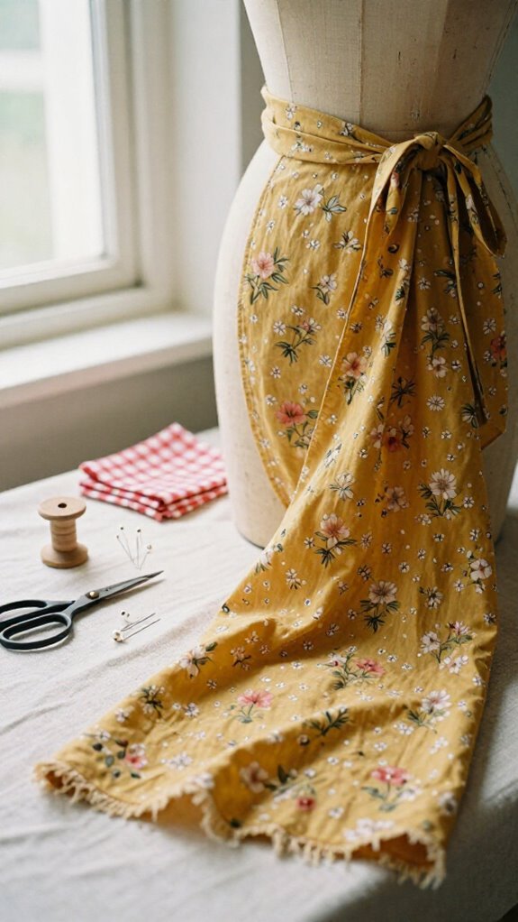 mid century button front wrap skirt