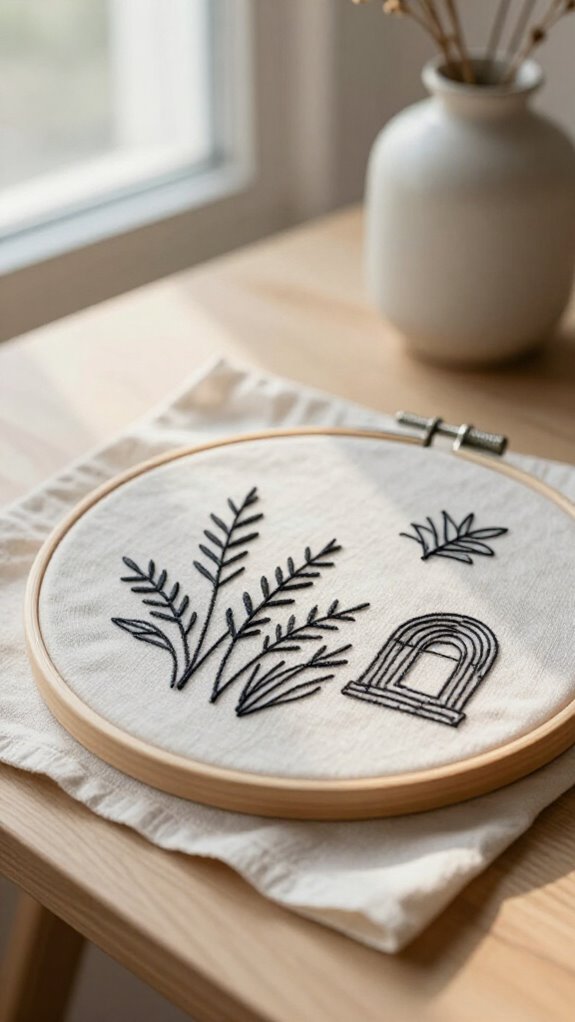 23 Sewing Embroidery Designs That Turn Fabric Into Beautiful Home Decor 16 minimal frayed line art hoop