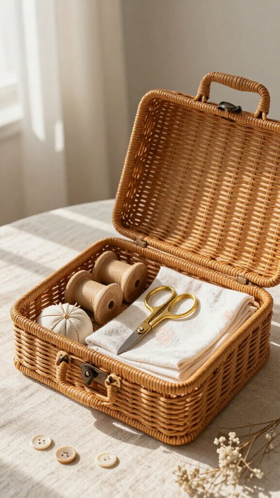 natural handle sewing basket