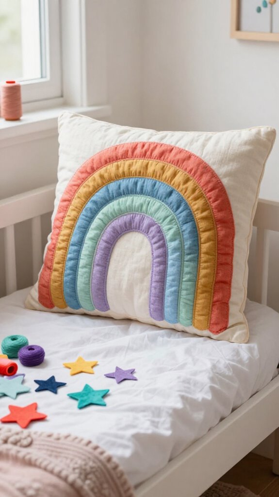 19 Sewing Projects for Kids That Make Their Rooms More Fun 14 no sew rainbow stripe cushion