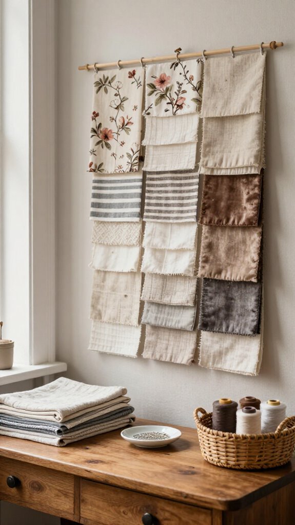 21 Sewing Room Decor Ideas That Make Your Craft Space Feel Beautiful 3 organized labeled fabric swatches