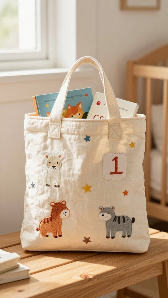 personalized wide pocket library bag