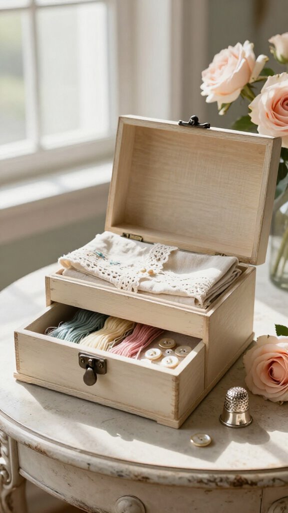 pink toile sewing trinket box