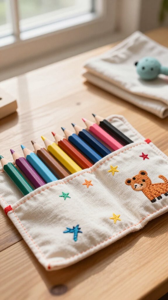 rainbow pencil roll organizer