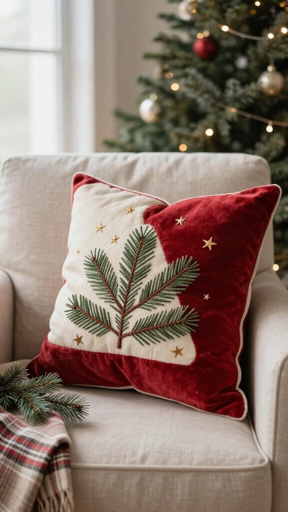 rudolph embroidered holiday pillow