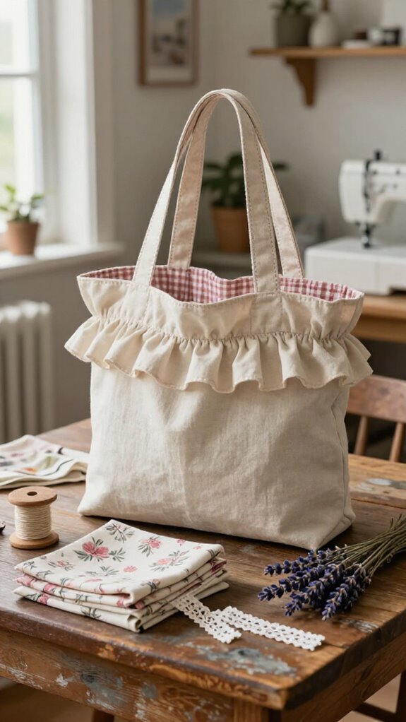 ruffled cottage tote with pockets