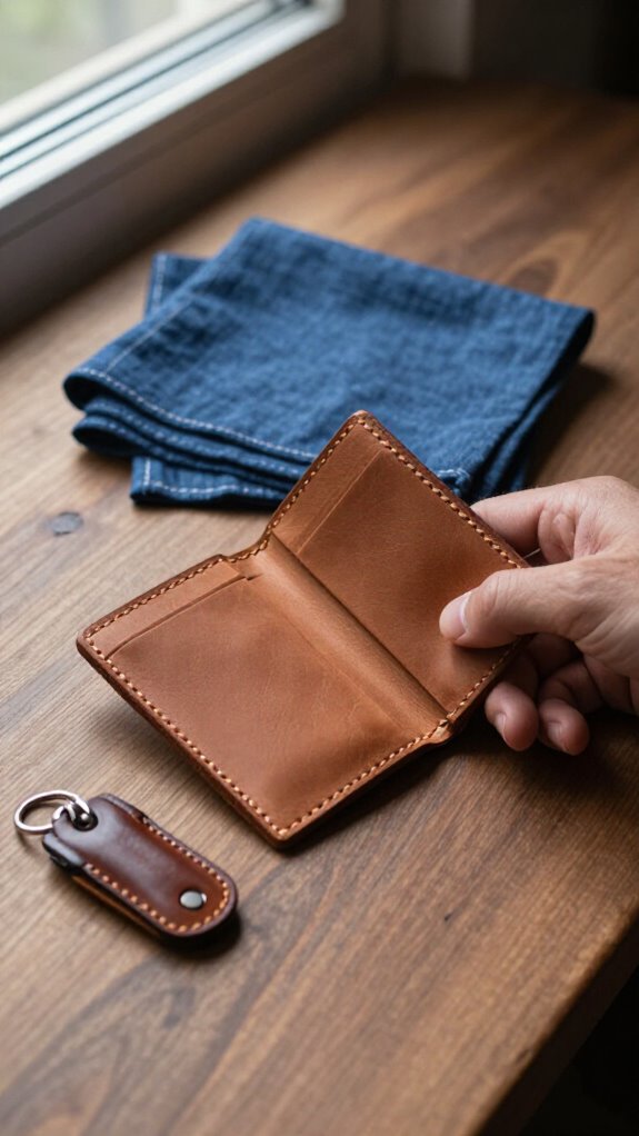 sewn thin leather card sleeve