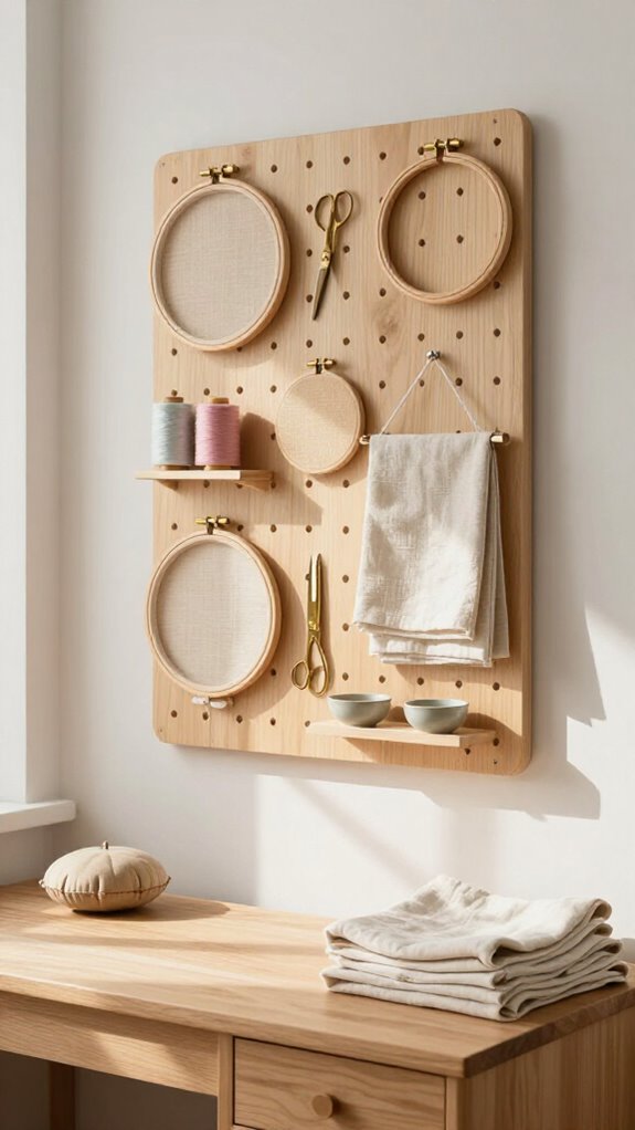 21 Sewing Room Decor Ideas That Make Your Craft Space Feel Beautiful 19 small white pegboard decor