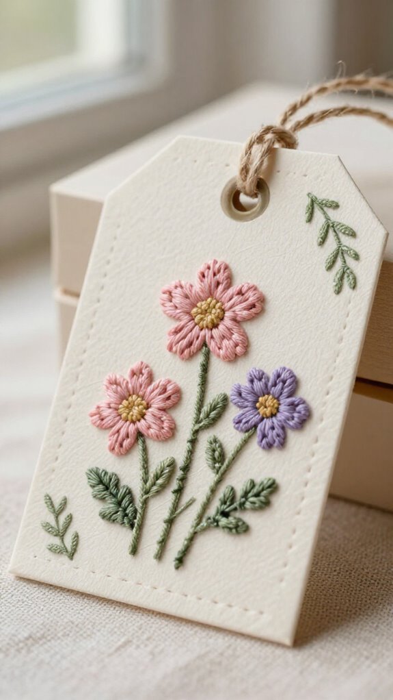 stitched floral gift tag