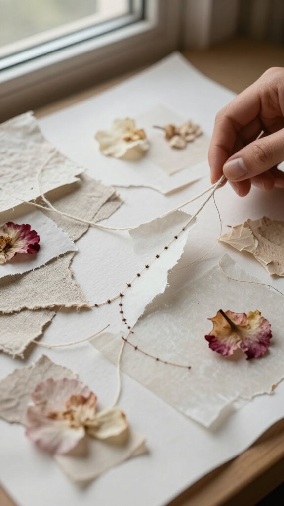 stitched paper fabric collage
